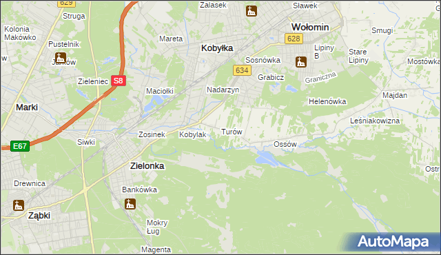 mapa Turów gmina Wołomin, Turów gmina Wołomin na mapie Targeo
