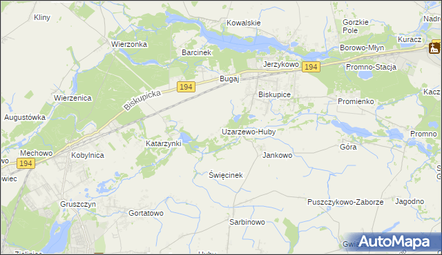 mapa Uzarzewo-Huby, Uzarzewo-Huby na mapie Targeo