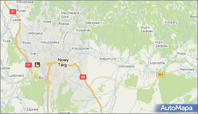 mapa Waksmund, Waksmund na mapie Targeo