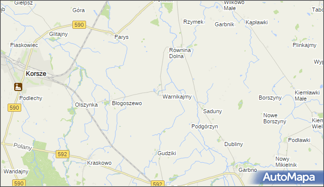 mapa Warnikajmy, Warnikajmy na mapie Targeo