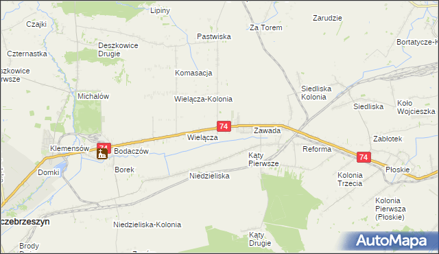 mapa Wielącza Poduchowna, Wielącza Poduchowna na mapie Targeo