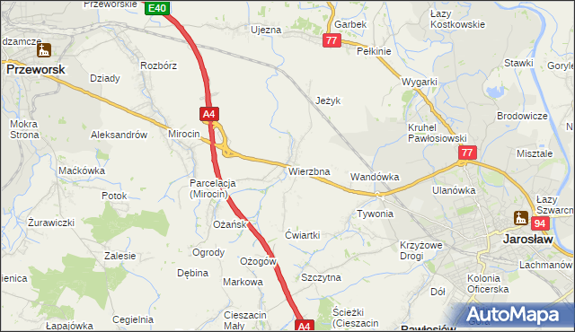 mapa Wierzbna gmina Pawłosiów, Wierzbna gmina Pawłosiów na mapie Targeo