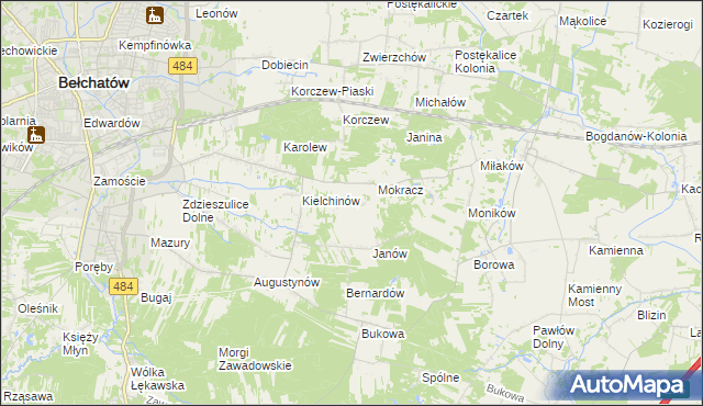 mapa Wiktorów gmina Bełchatów, Wiktorów gmina Bełchatów na mapie Targeo