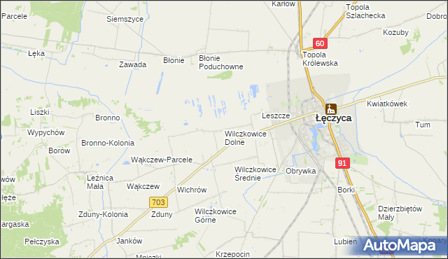 mapa Wilczkowice Dolne gmina Łęczyca, Wilczkowice Dolne gmina Łęczyca na mapie Targeo