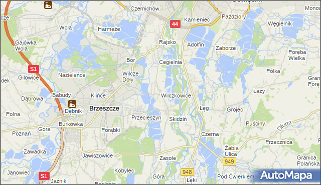 mapa Wilczkowice gmina Brzeszcze, Wilczkowice gmina Brzeszcze na mapie Targeo