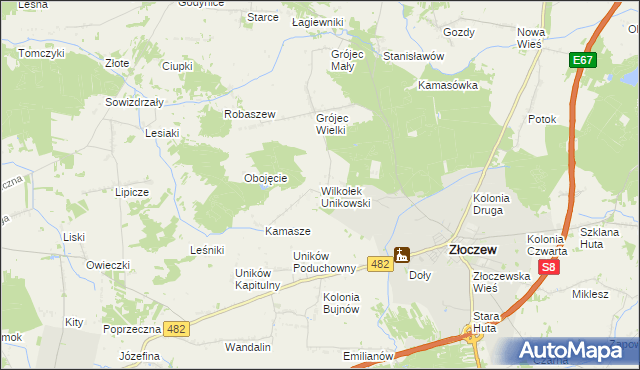 mapa Wilkołek Unikowski, Wilkołek Unikowski na mapie Targeo