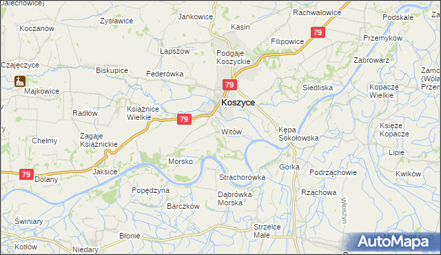 mapa Witów gmina Koszyce, Witów gmina Koszyce na mapie Targeo