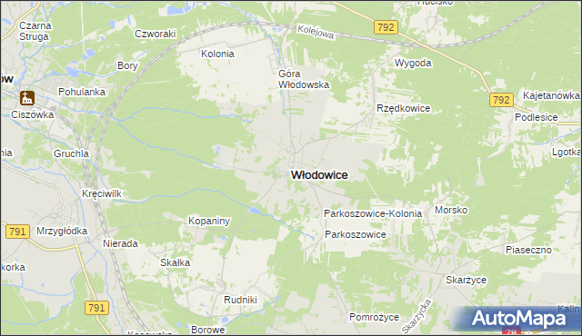 mapa Włodowice powiat zawierciański, Włodowice powiat zawierciański na mapie Targeo
