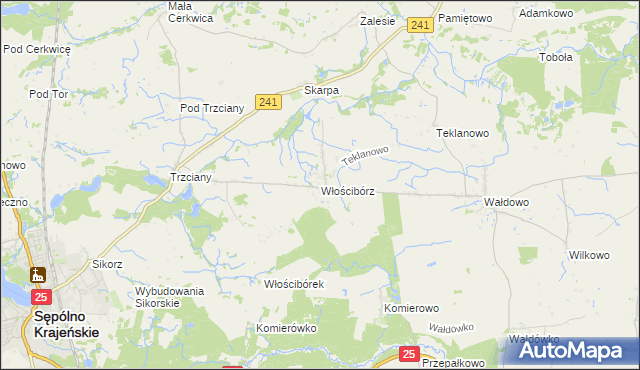 mapa Włościbórz gmina Sępólno Krajeńskie, Włościbórz gmina Sępólno Krajeńskie na mapie Targeo