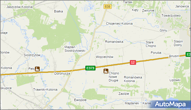 mapa Wojciechów gmina Siedliszcze, Wojciechów gmina Siedliszcze na mapie Targeo