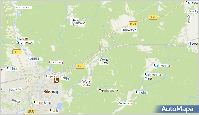 mapa Wola Duża gmina Biłgoraj, Wola Duża gmina Biłgoraj na mapie Targeo