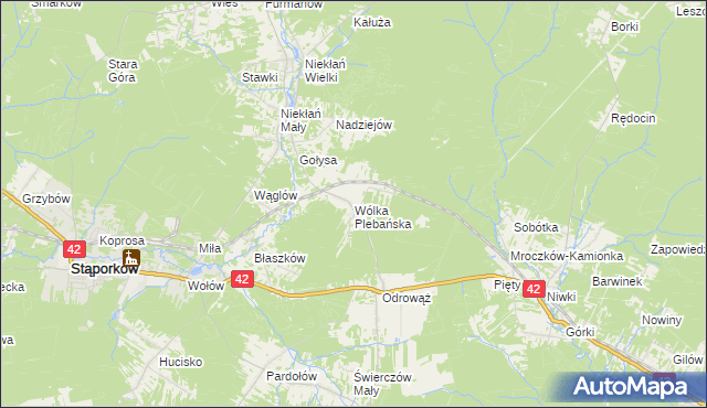 mapa Wólka Plebańska gmina Stąporków, Wólka Plebańska gmina Stąporków na mapie Targeo