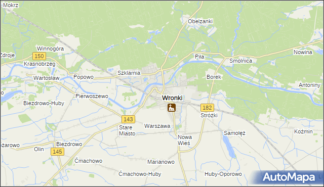 mapa Wronki powiat szamotulski, Wronki powiat szamotulski na mapie Targeo