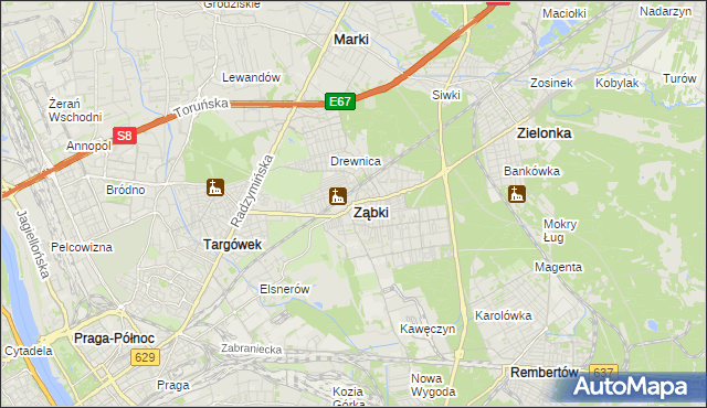 mapa Ząbki powiat wołomiński, Ząbki powiat wołomiński na mapie Targeo