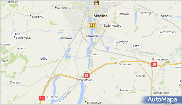 mapa Żabno gmina Mogilno, Żabno gmina Mogilno na mapie Targeo