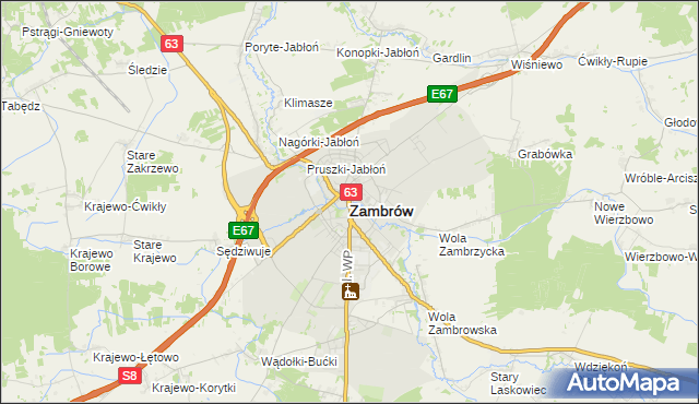 mapa Zambrów, Zambrów na mapie Targeo