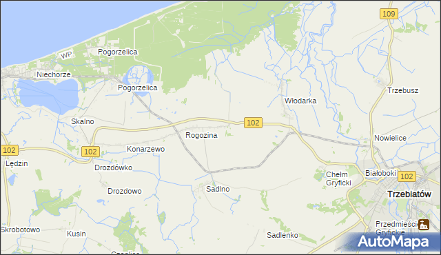 mapa Zapolice gmina Trzebiatów, Zapolice gmina Trzebiatów na mapie Targeo