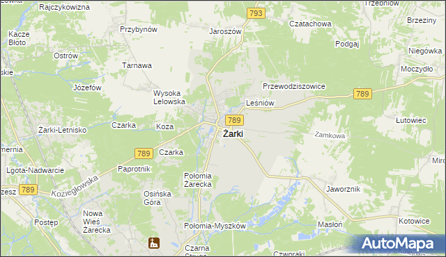 mapa Żarki powiat myszkowski, Żarki powiat myszkowski na mapie Targeo