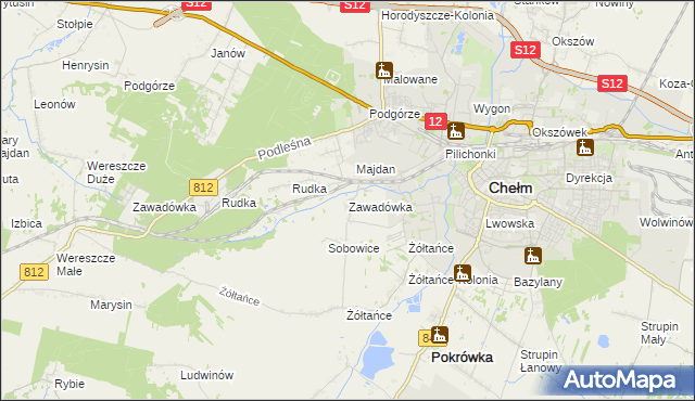 mapa Zawadówka gmina Chełm, Zawadówka gmina Chełm na mapie Targeo