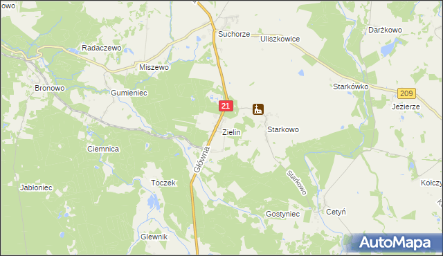 mapa Zielin gmina Trzebielino, Zielin gmina Trzebielino na mapie Targeo