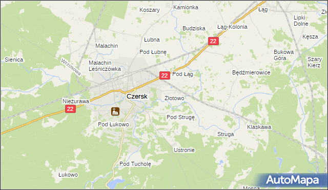 mapa Złotowo gmina Czersk, Złotowo gmina Czersk na mapie Targeo