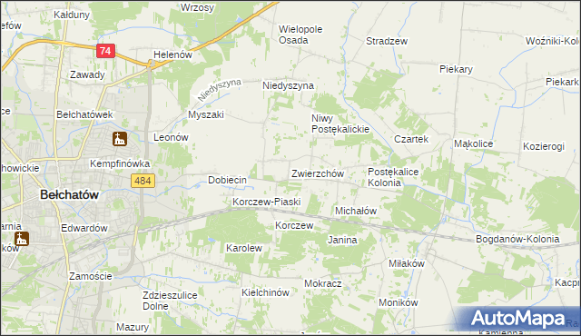 mapa Zwierzchów, Zwierzchów na mapie Targeo