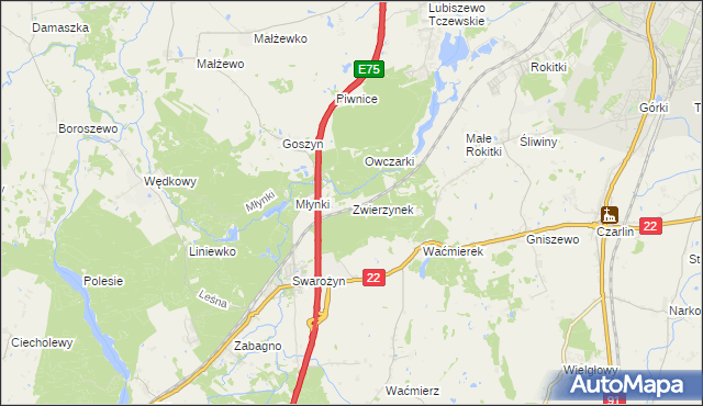 mapa Zwierzynek gmina Tczew, Zwierzynek gmina Tczew na mapie Targeo