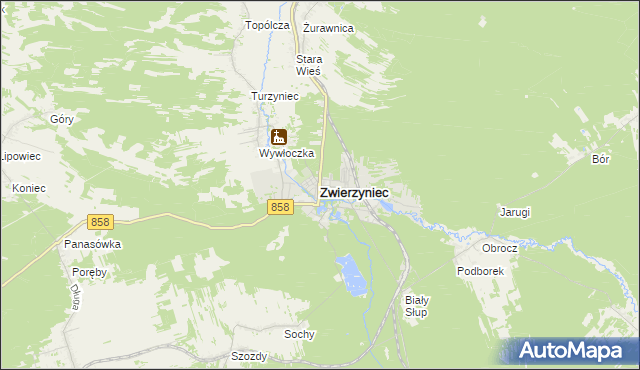 mapa Zwierzyniec powiat zamojski, Zwierzyniec powiat zamojski na mapie Targeo