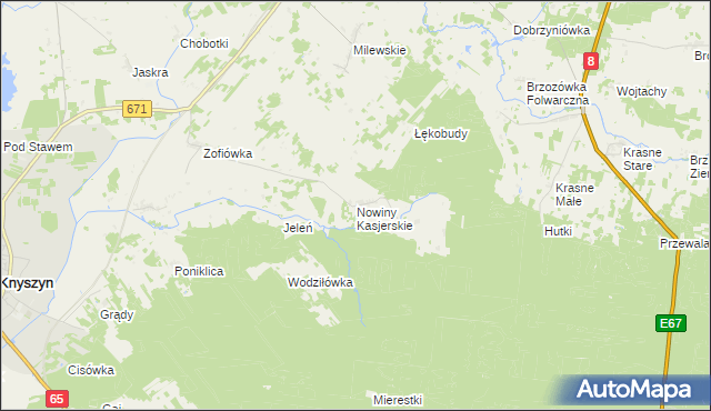 mapa Nowiny Kasjerskie, Nowiny Kasjerskie na mapie Targeo