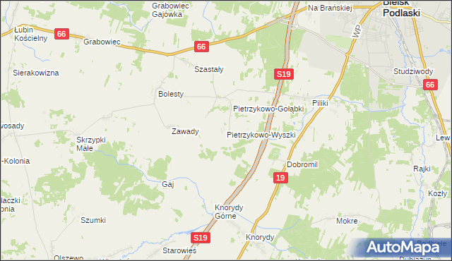 mapa Pietrzykowo-Wyszki, Pietrzykowo-Wyszki na mapie Targeo