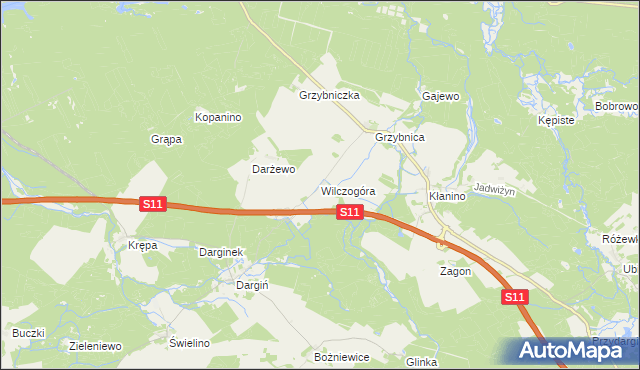 mapa Wilczogóra gmina Bobolice, Wilczogóra gmina Bobolice na mapie Targeo