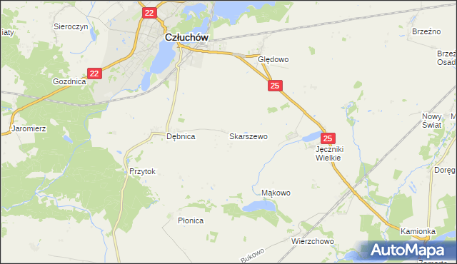 mapa Skarszewo gmina Człuchów, Skarszewo gmina Człuchów na mapie Targeo
