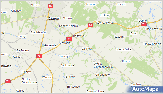 mapa Janików gmina Ożarów, Janików gmina Ożarów na mapie Targeo