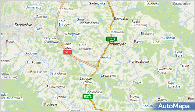 mapa Jawornik gmina Niebylec, Jawornik gmina Niebylec na mapie Targeo