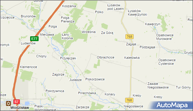 mapa Olbrachcice gmina Wodzisław, Olbrachcice gmina Wodzisław na mapie Targeo