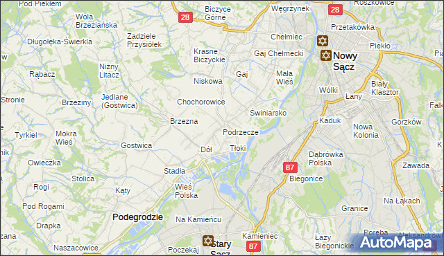mapa Podrzecze gmina Podegrodzie, Podrzecze gmina Podegrodzie na mapie Targeo