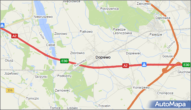 mapa Dopiewo, Dopiewo na mapie Targeo