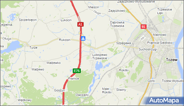 mapa Lubiszewo Tczewskie, Lubiszewo Tczewskie na mapie Targeo