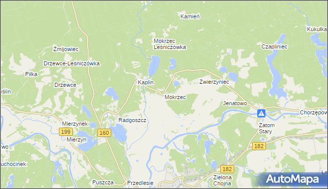 mapa Mokrzec gmina Międzychód, Mokrzec gmina Międzychód na mapie Targeo