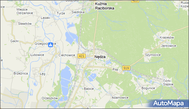 mapa Nędza powiat raciborski, Nędza powiat raciborski na mapie Targeo