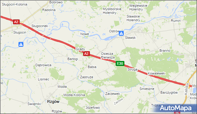mapa Osiecza Druga, Osiecza Druga na mapie Targeo