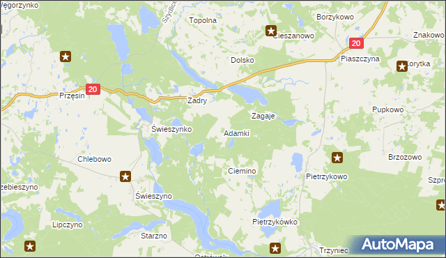 mapa Adamki gmina Koczała, Adamki gmina Koczała na mapie Targeo