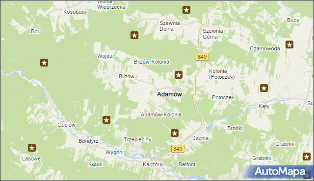 mapa Adamów powiat zamojski, Adamów powiat zamojski na mapie Targeo