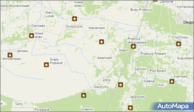 mapa Adamowo gmina Długosiodło, Adamowo gmina Długosiodło na mapie Targeo