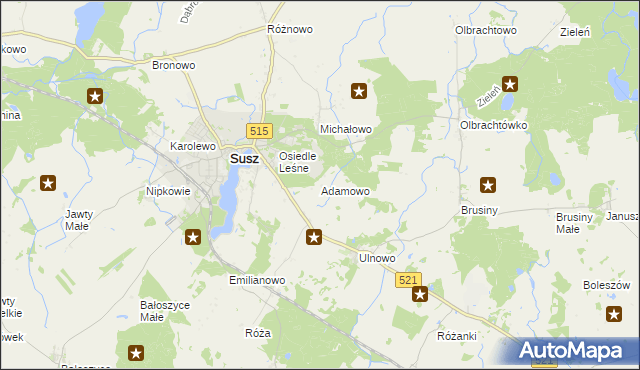 mapa Adamowo gmina Susz, Adamowo gmina Susz na mapie Targeo