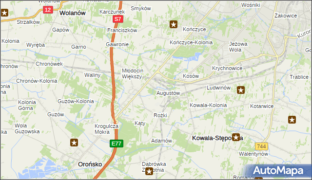 mapa Augustów gmina Kowala, Augustów gmina Kowala na mapie Targeo