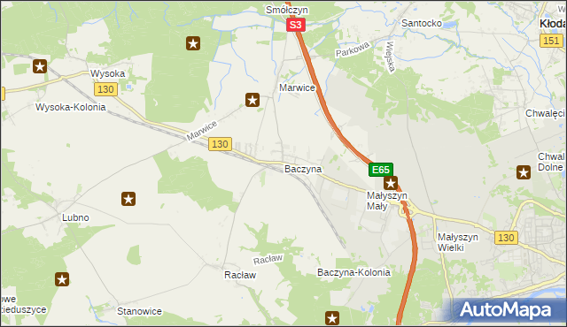 mapa Baczyna gmina Lubiszyn, Baczyna gmina Lubiszyn na mapie Targeo