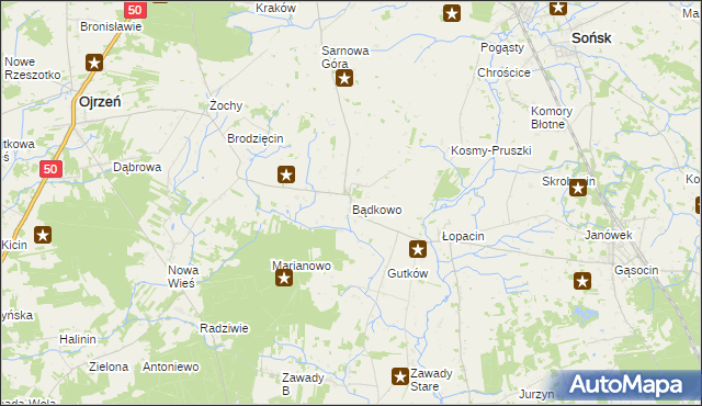 mapa Bądkowo gmina Sońsk, Bądkowo gmina Sońsk na mapie Targeo