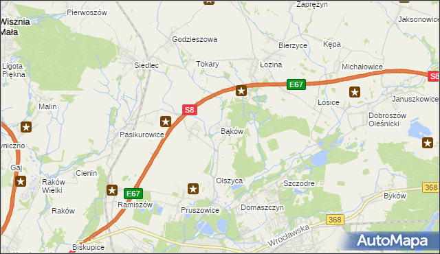mapa Bąków gmina Długołęka, Bąków gmina Długołęka na mapie Targeo