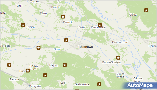 mapa Baranowo powiat ostrołęcki, Baranowo powiat ostrołęcki na mapie Targeo